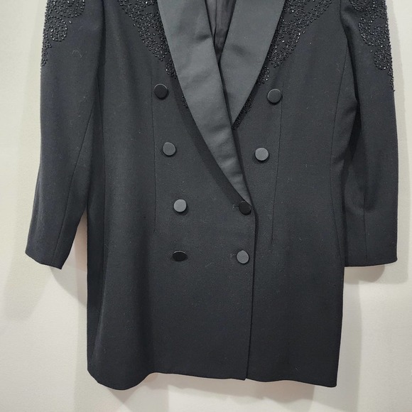 John Meyer Black Beaded Satin Wool Tuxedo Double-Breasted Jacket Blazer Size 12 - Picture 14 of 16
